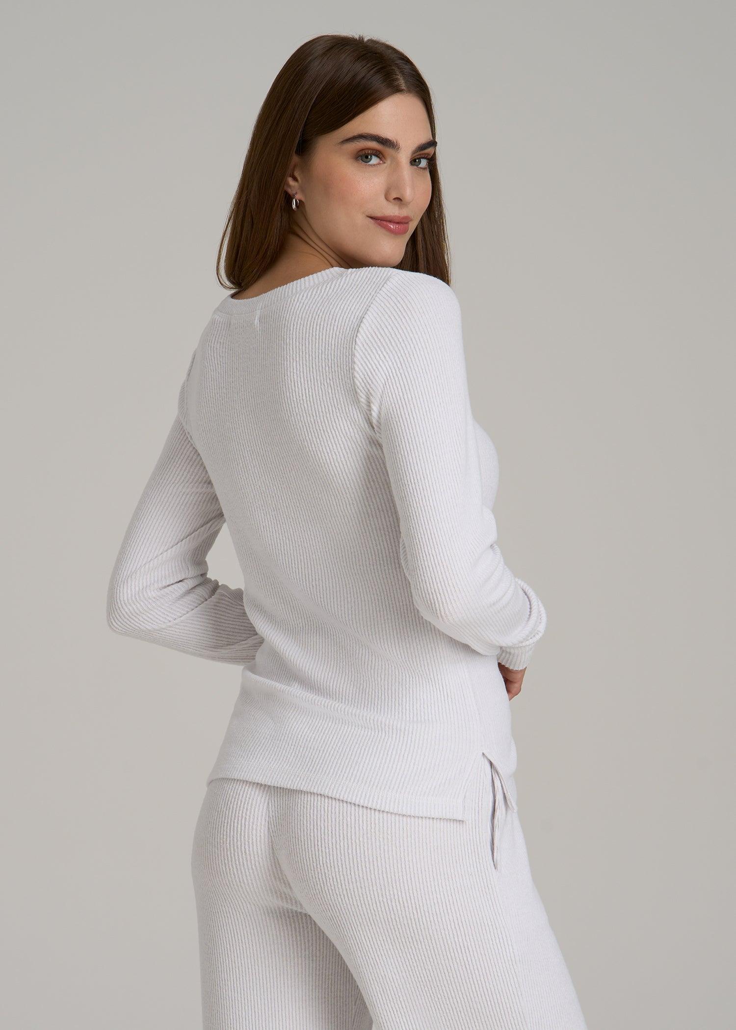 Ribbed Henley Lounge Top for Tall Women in Cloud White Female Product Image