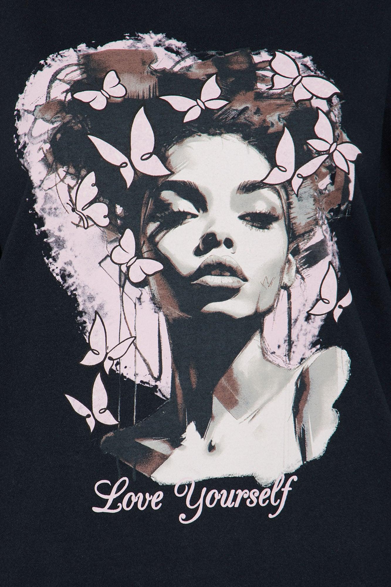Love Yourself Butterflies Oversized Tee - Black Product Image