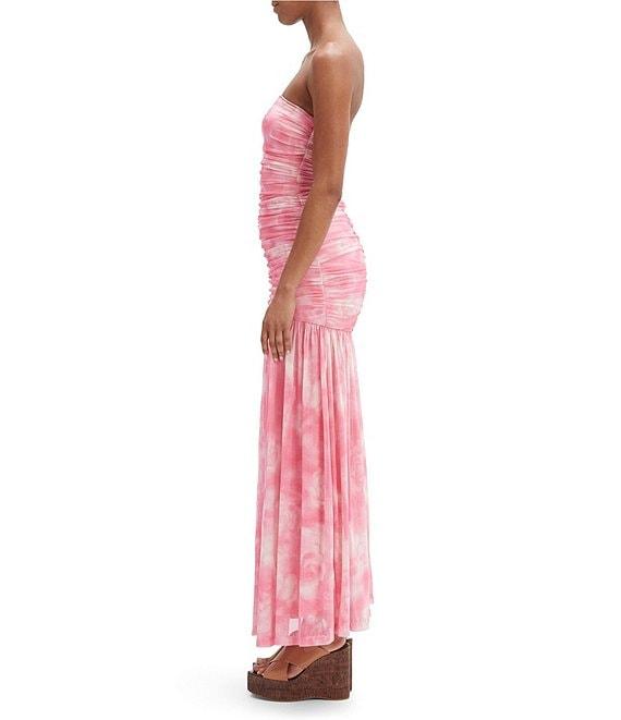 Bardot Solana Mesh Floral Print Strapless Neck Sleeveless Ruched Drop Waist Maxi Dress Product Image