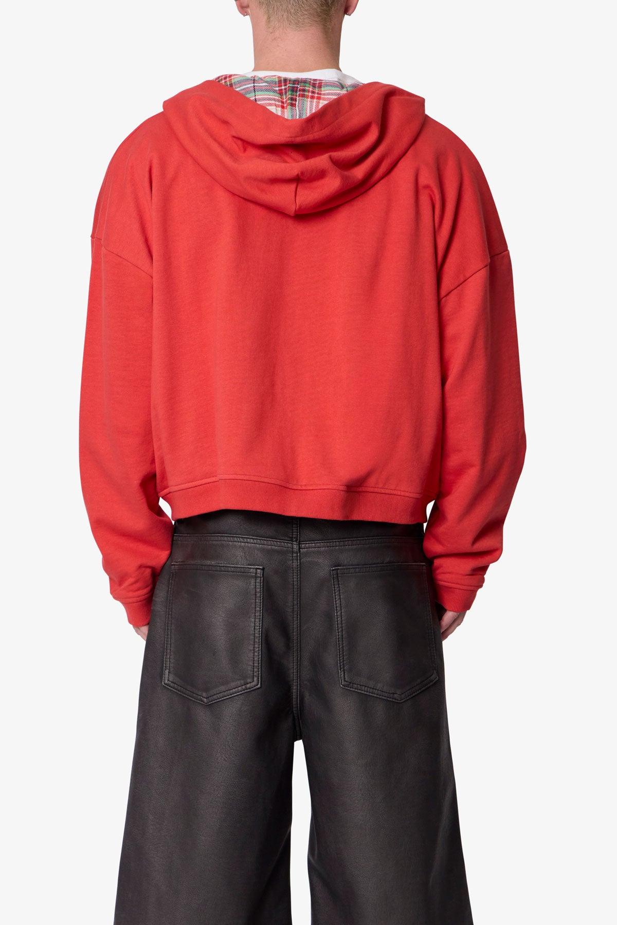Reversible Flannel Zip Up Hoodie - Red Product Image