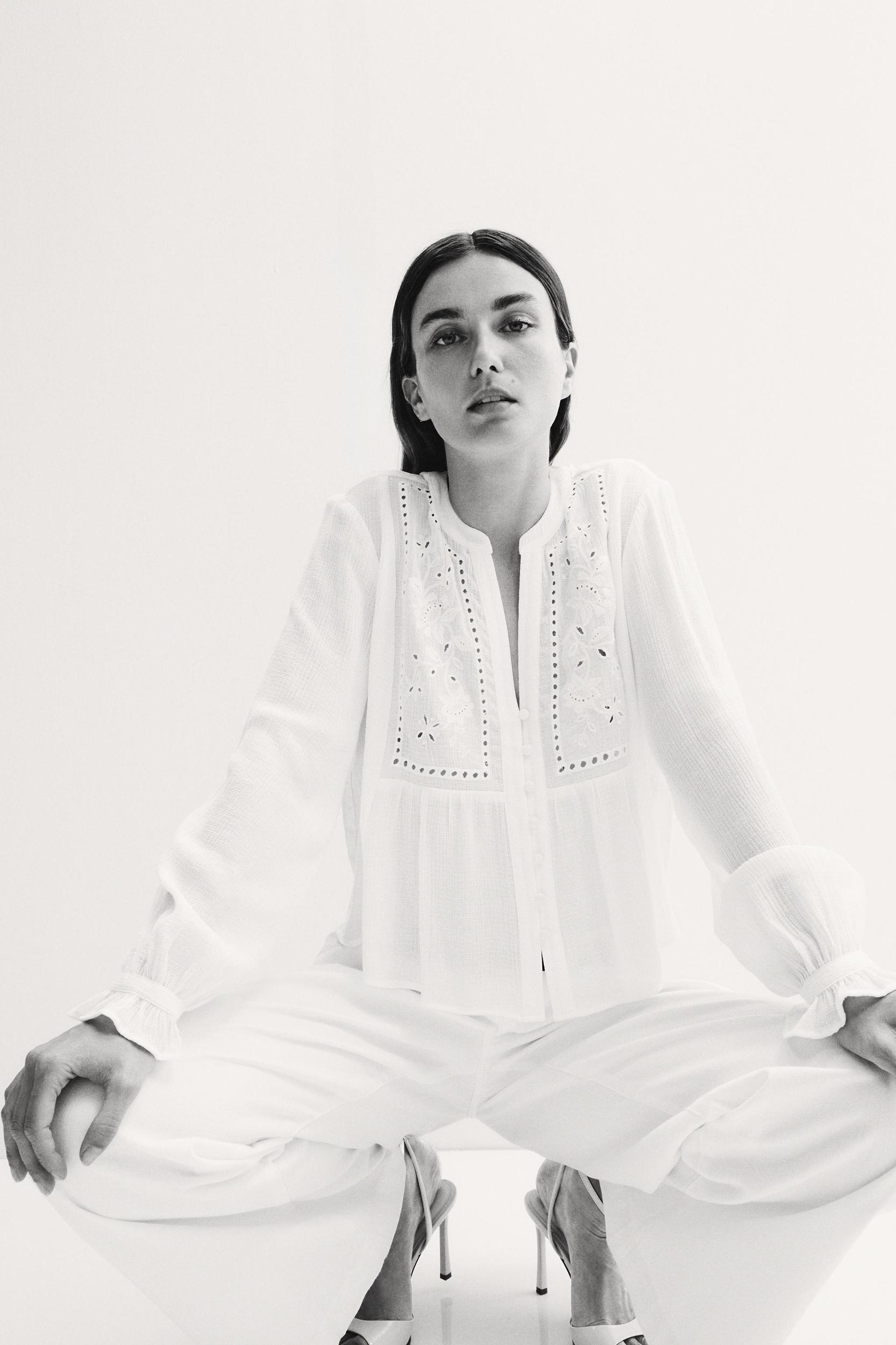 SHORT EMBROIDERED EYELET BLOUSE Product Image