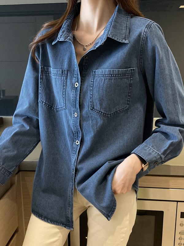 Vintage Denim Loose Blouses&Shirts Product Image