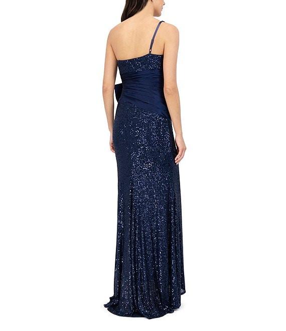 Eliza J Sequin One Shoulder Sleeveless Bow Side Gown Product Image