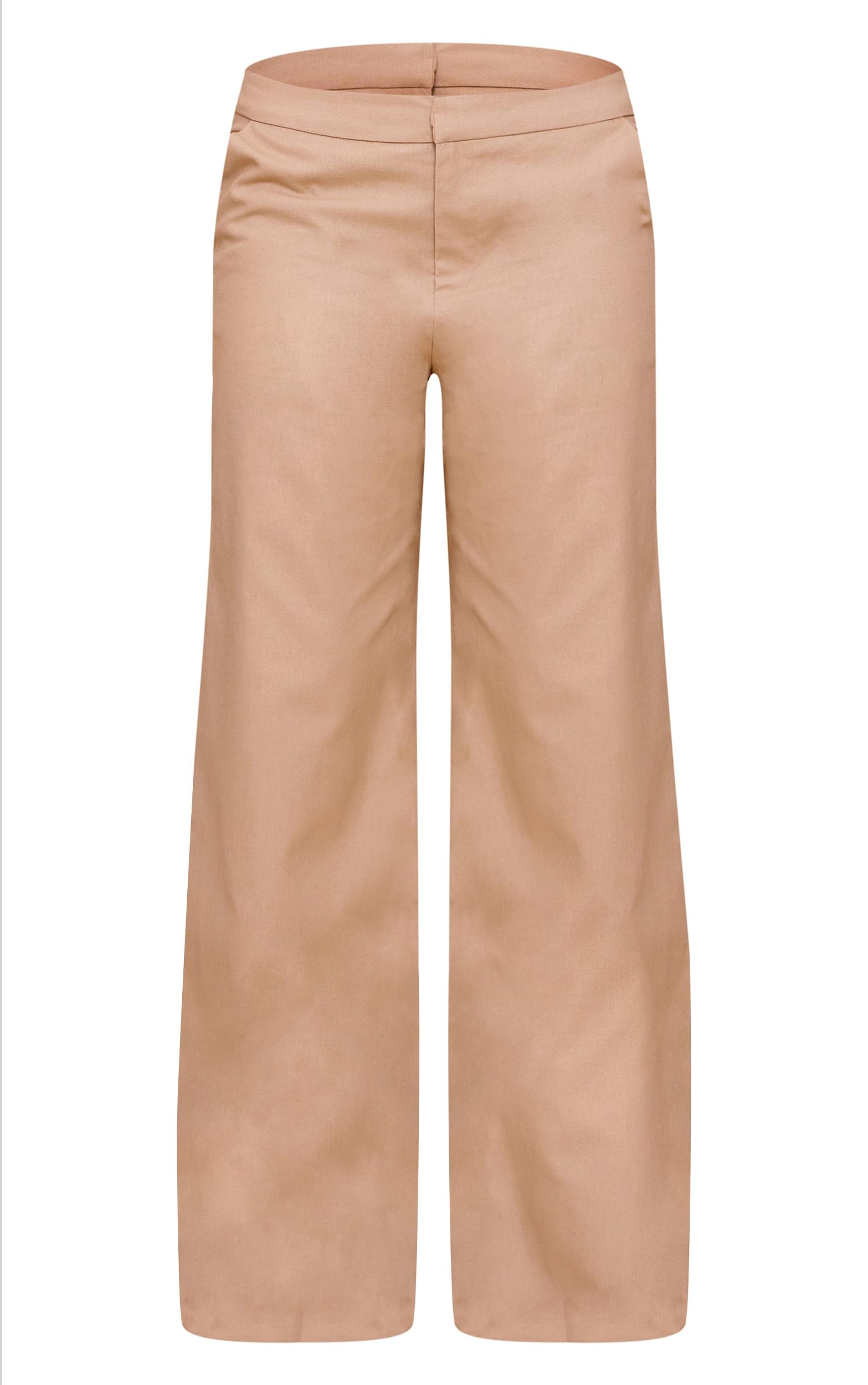 Sand Woven Mid Rise Wide Leg Pants Product Image