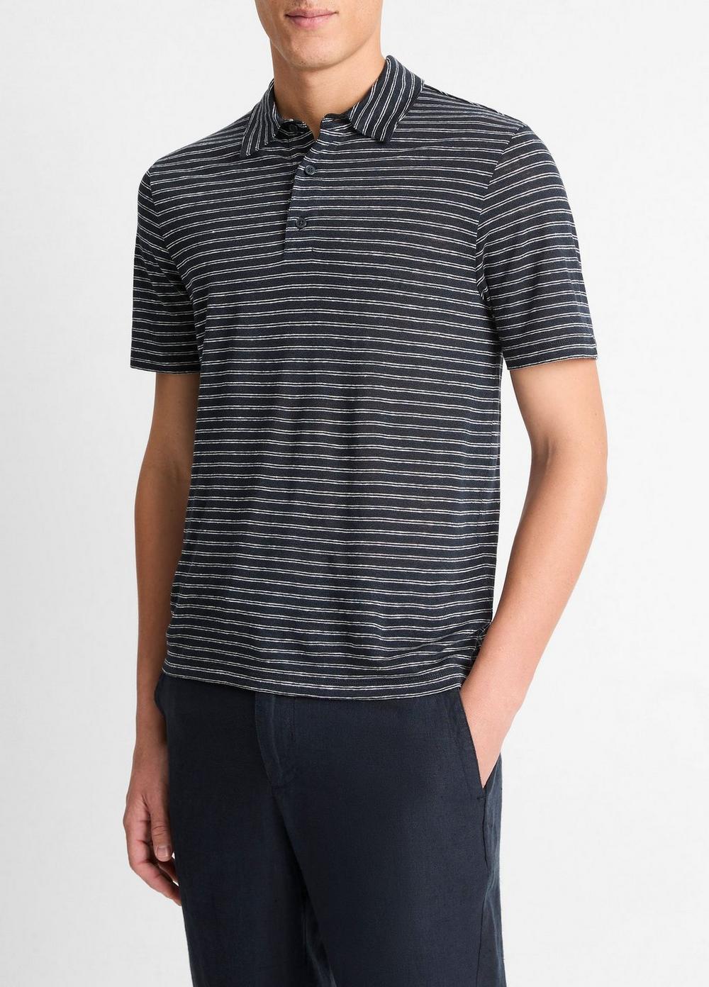 Striped Linen Jersey Polo Shirt Product Image