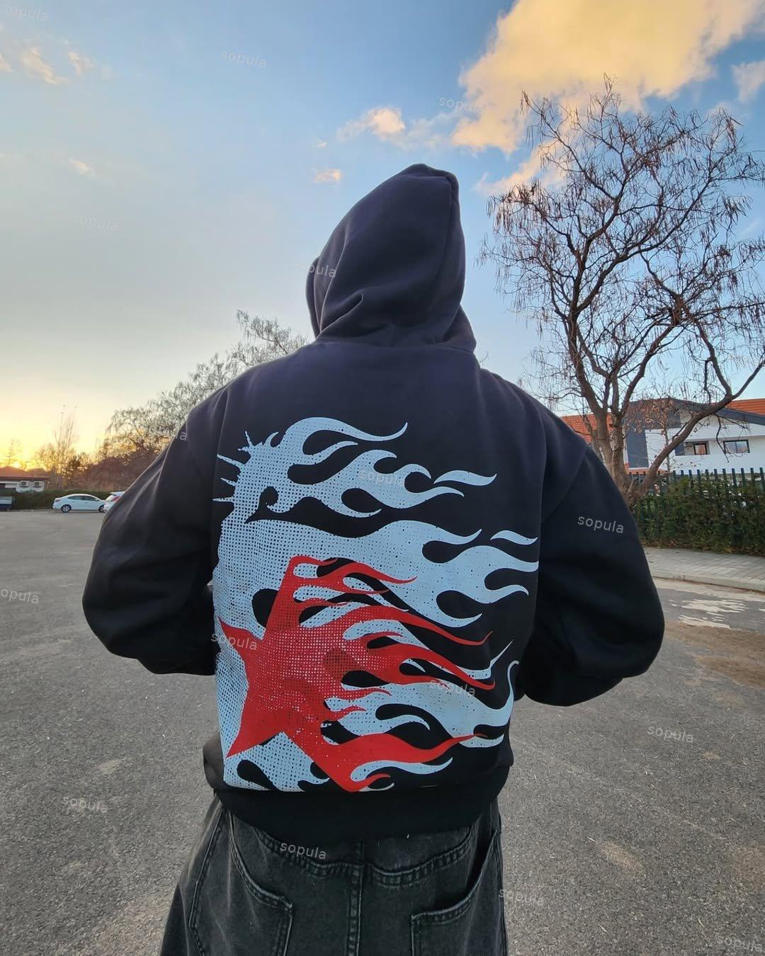 Sopula Jesus Flame Silhouette Vintage Graphic Cotton Hoodie Product Image