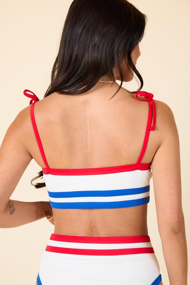 Red White and You White Ribbed Tie Shoulder Bikini Top FINAL SALE Product Image