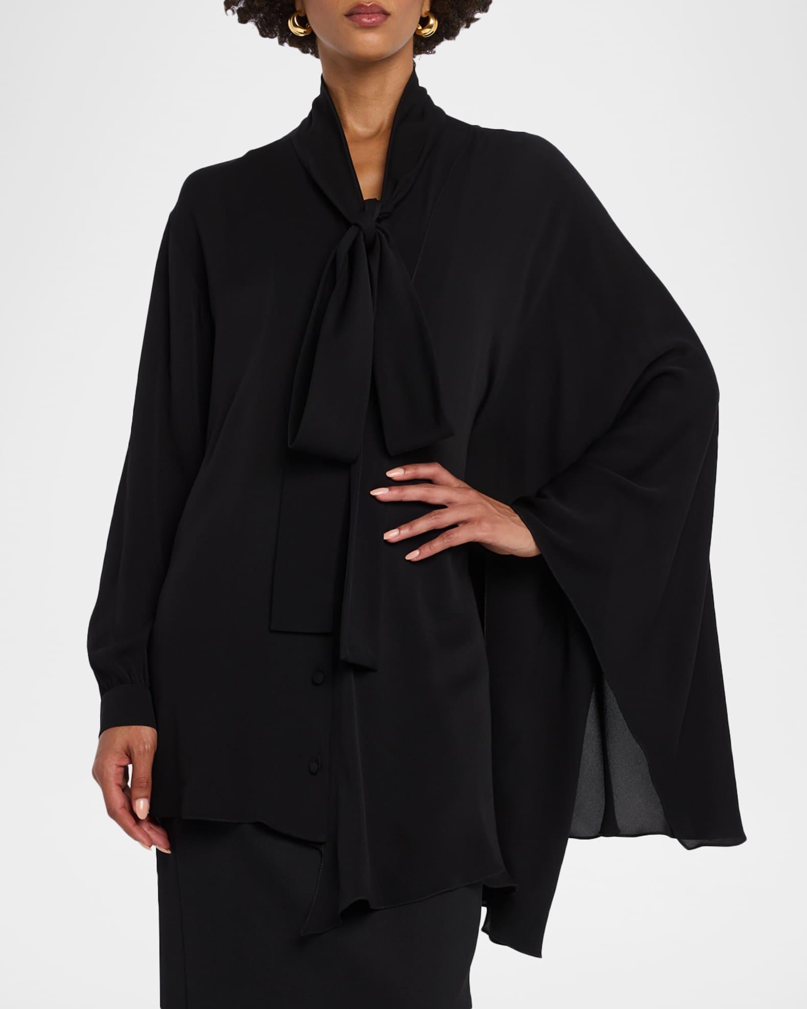 Long-Sleeve Silk Scarf Blouse Product Image