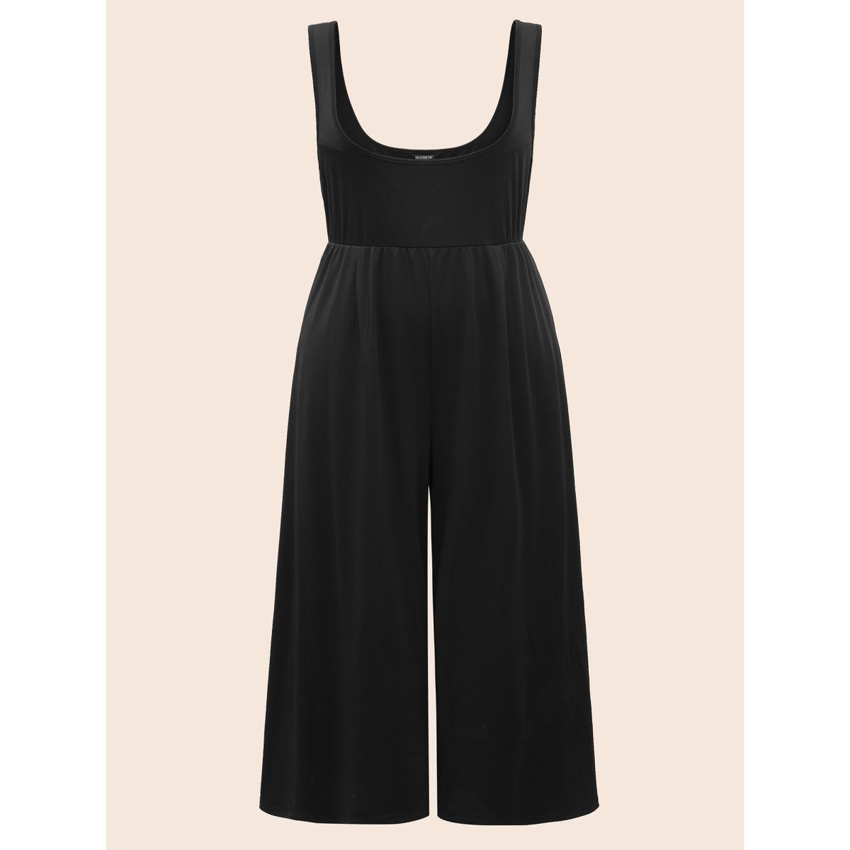 Plus Size Black Solid Slightly Stretchy Pocket Jumpsuit Women Elegant Sleeveless Non Everyday Loose Jumpsuits BloomChic 10/M Product Image