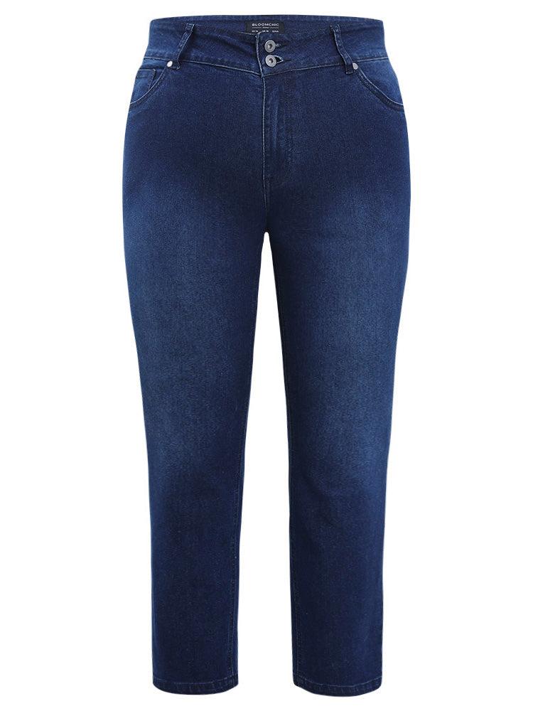 Very Stretchy High Rise Dark Wash Embroidery Back Jeans Female Product Image