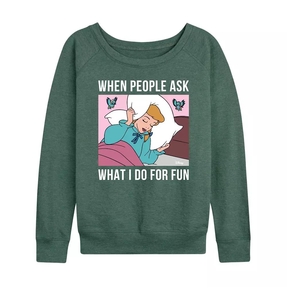 Disney Princess Cinderella Women's What I Do For Fun Is Sleeping French Terry Long Sleeve Tee, Girl's,  Product Image