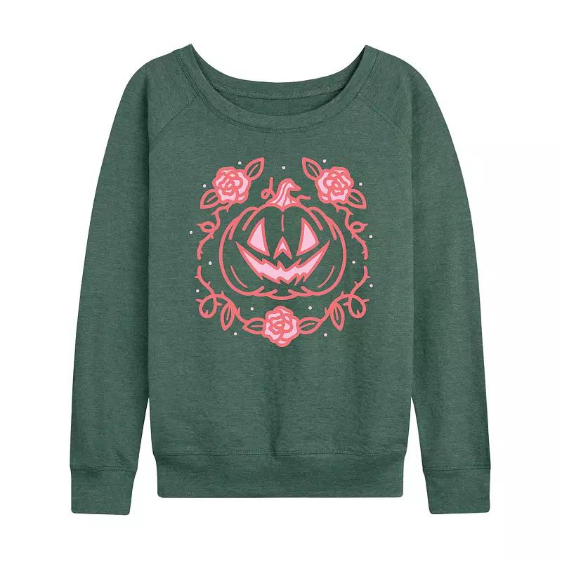 Women's Coquette Pumpkin Rose Halloween French Terry Long Sleeve Tee,  Product Image