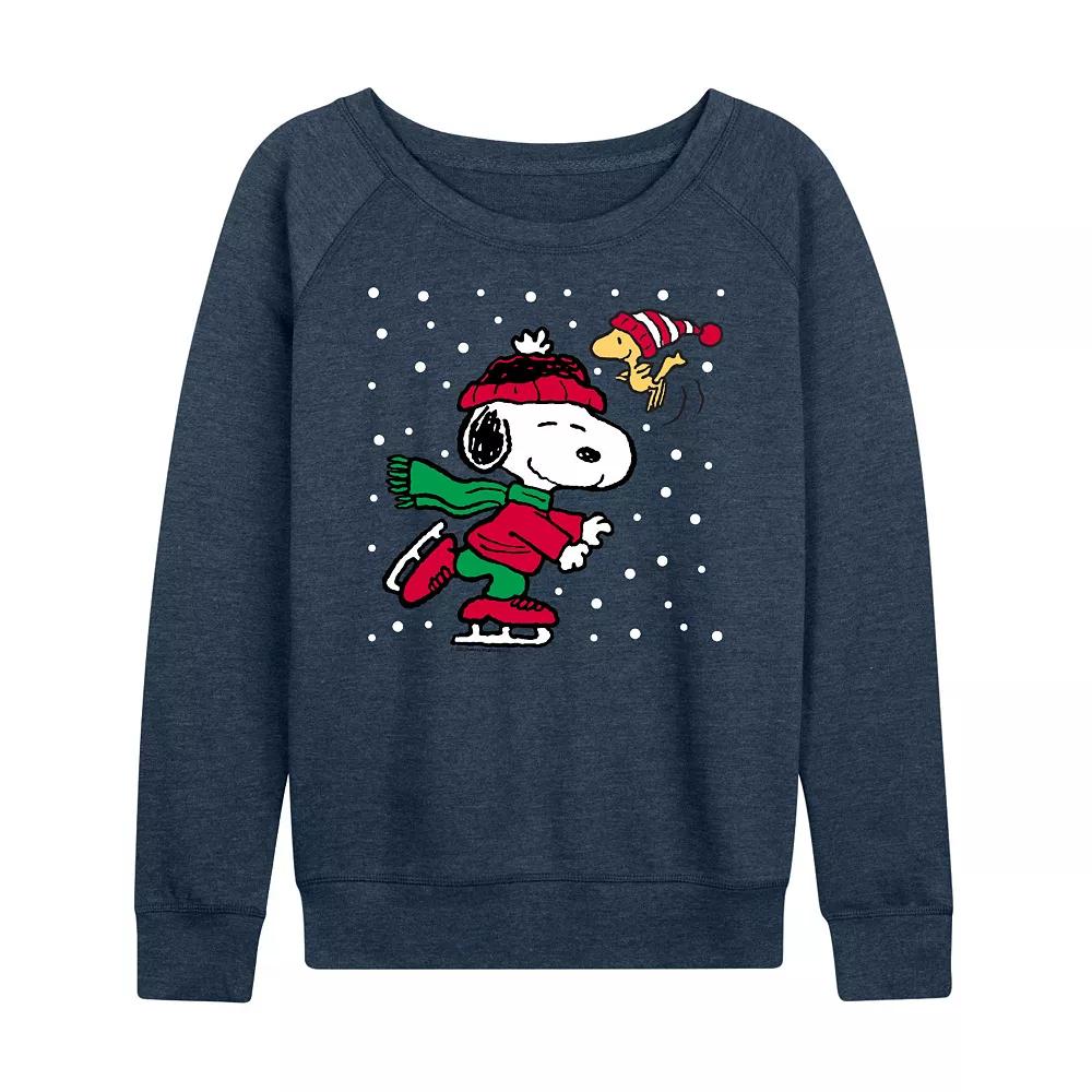 Womens Peanuts Snoopy Holiday French Terry Long Sleeve Tee Grey Indigo Product Image