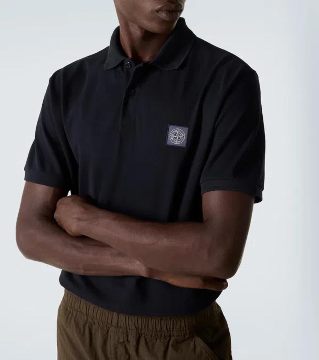 STONE ISLAND Mens Black Brand-patch Regular-fit Stretch-cotton Polo Shirt Xl Product Image