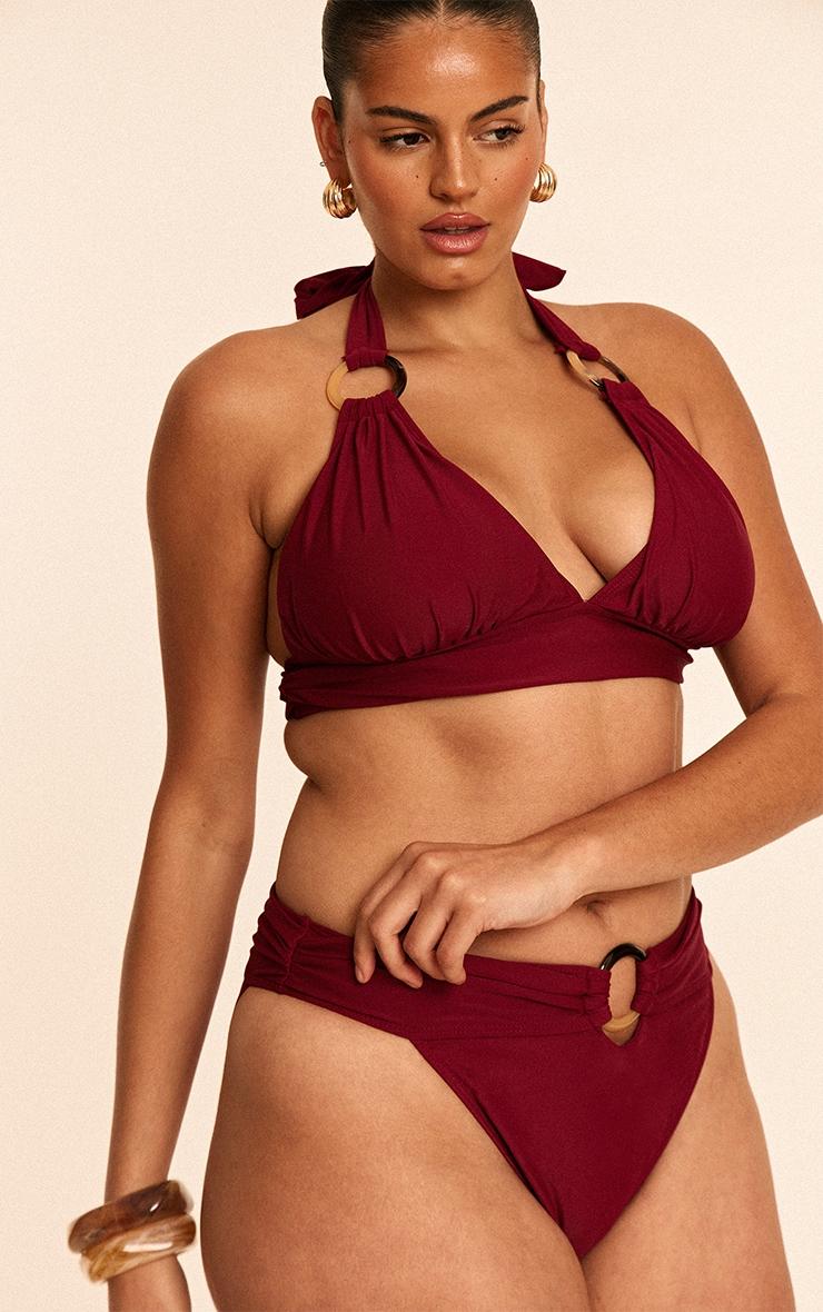 Plus Burgundy O Ring Detail Tanga Bikini Bottoms Product Image