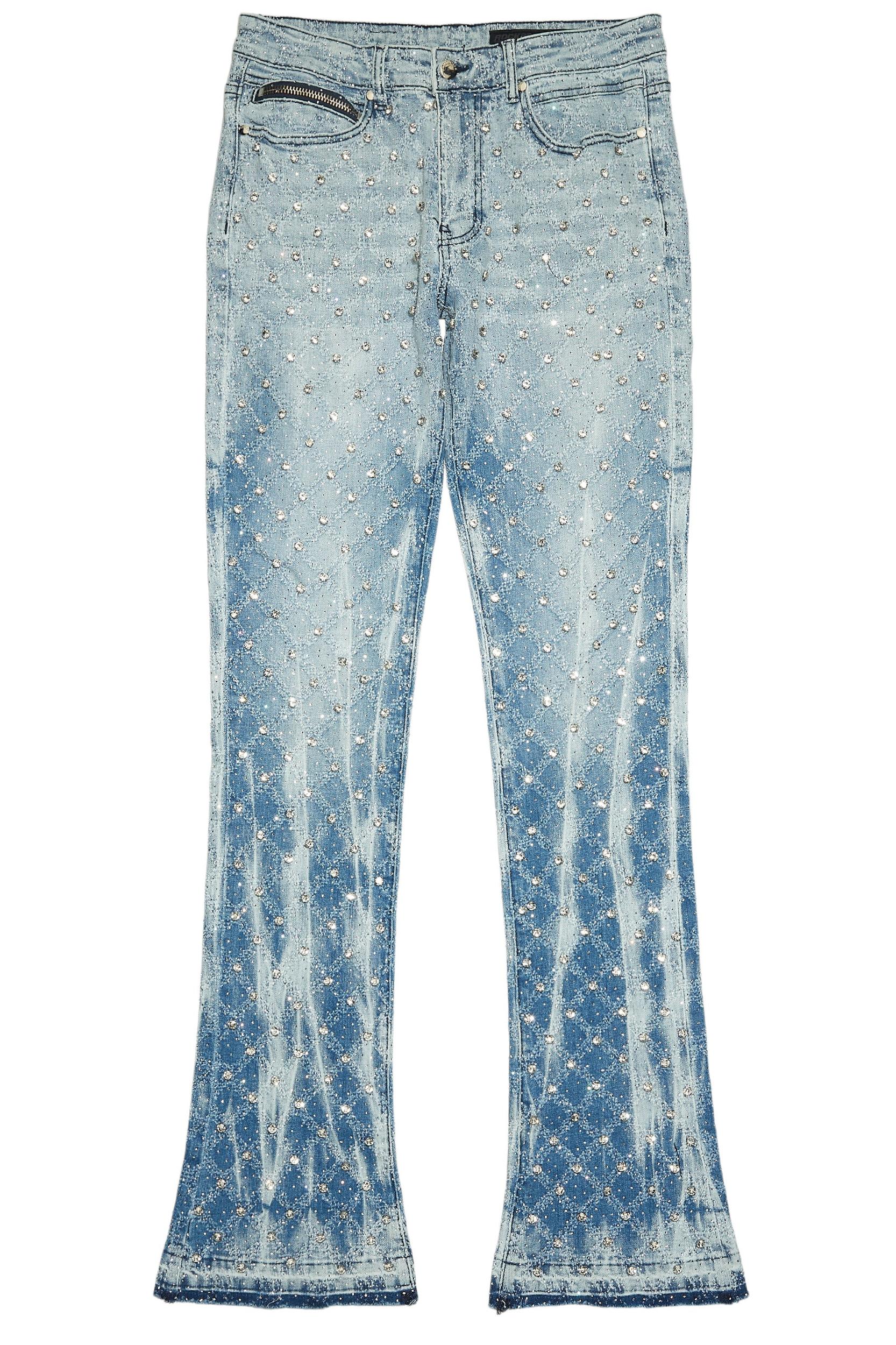 Glit Blue Rhinestone Stacked Flare Jean Male Product Image