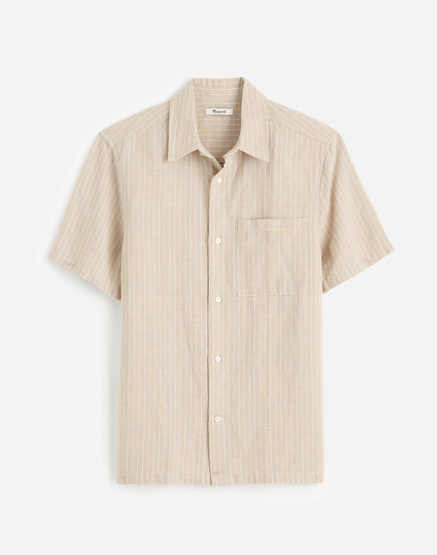 Button-Up Short-Sleeve Shirt in Cotton-Linen Blend Product Image