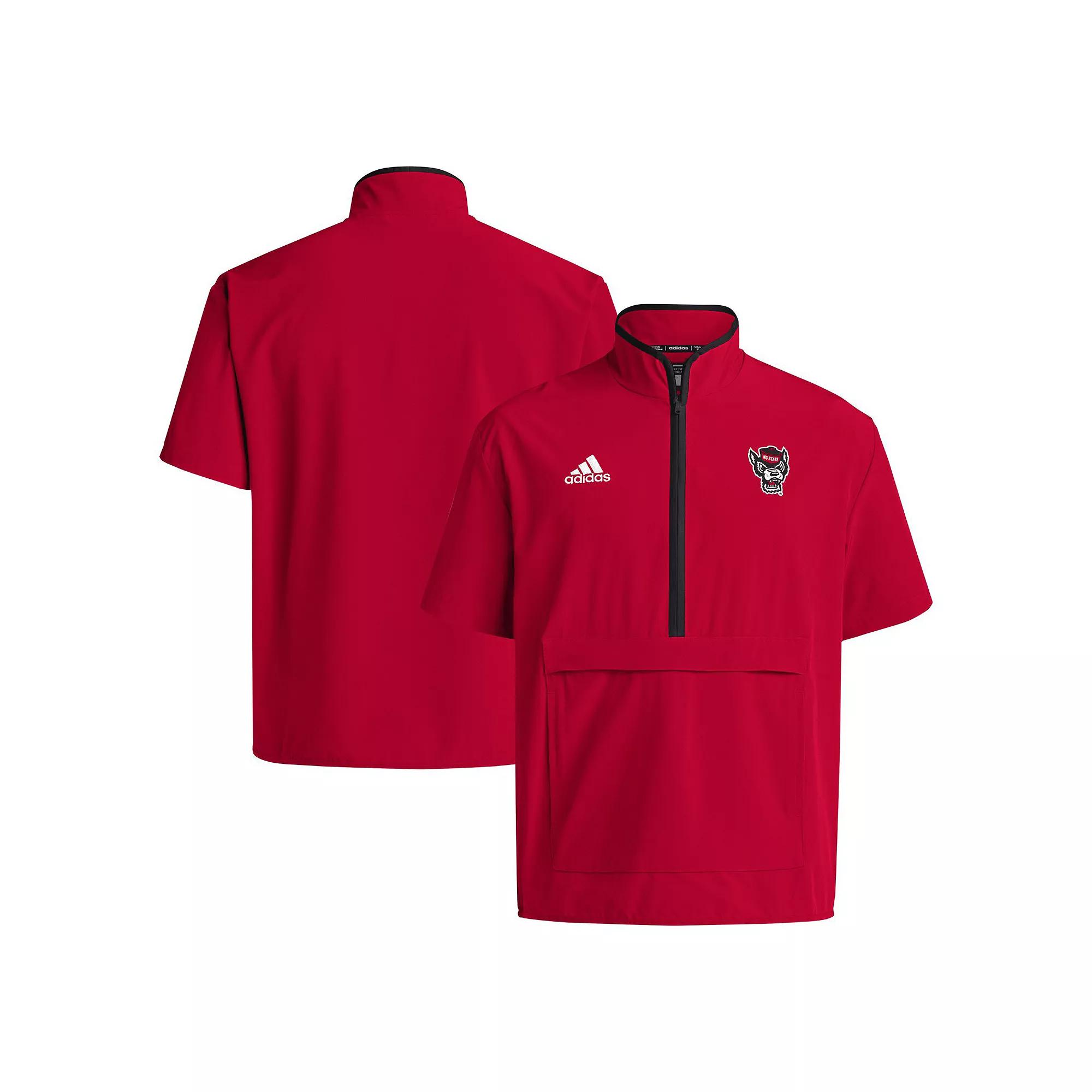 Men's adidas Red NC State Wolfpack 2024 Coaches Sideline Half-Zip Short Sleeve Jacket,  Product Image