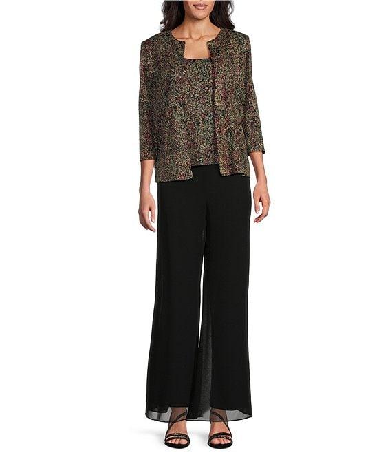 Alex Evenings Jacquard Knit Crew Neck 3/4 Sleeve Twinset Product Image