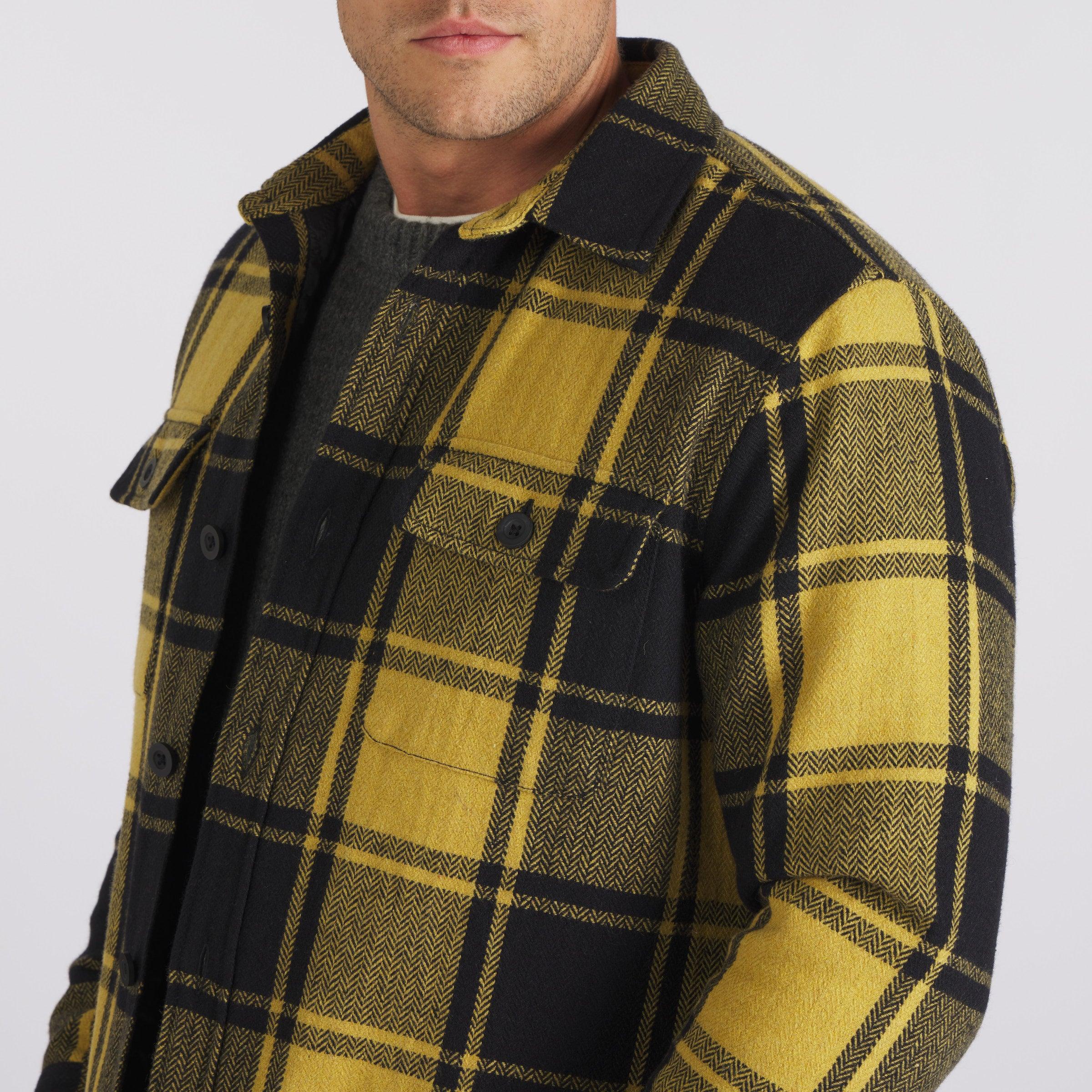 Retro Wool Padded Shirt Jacket - Mustard Black Product Image