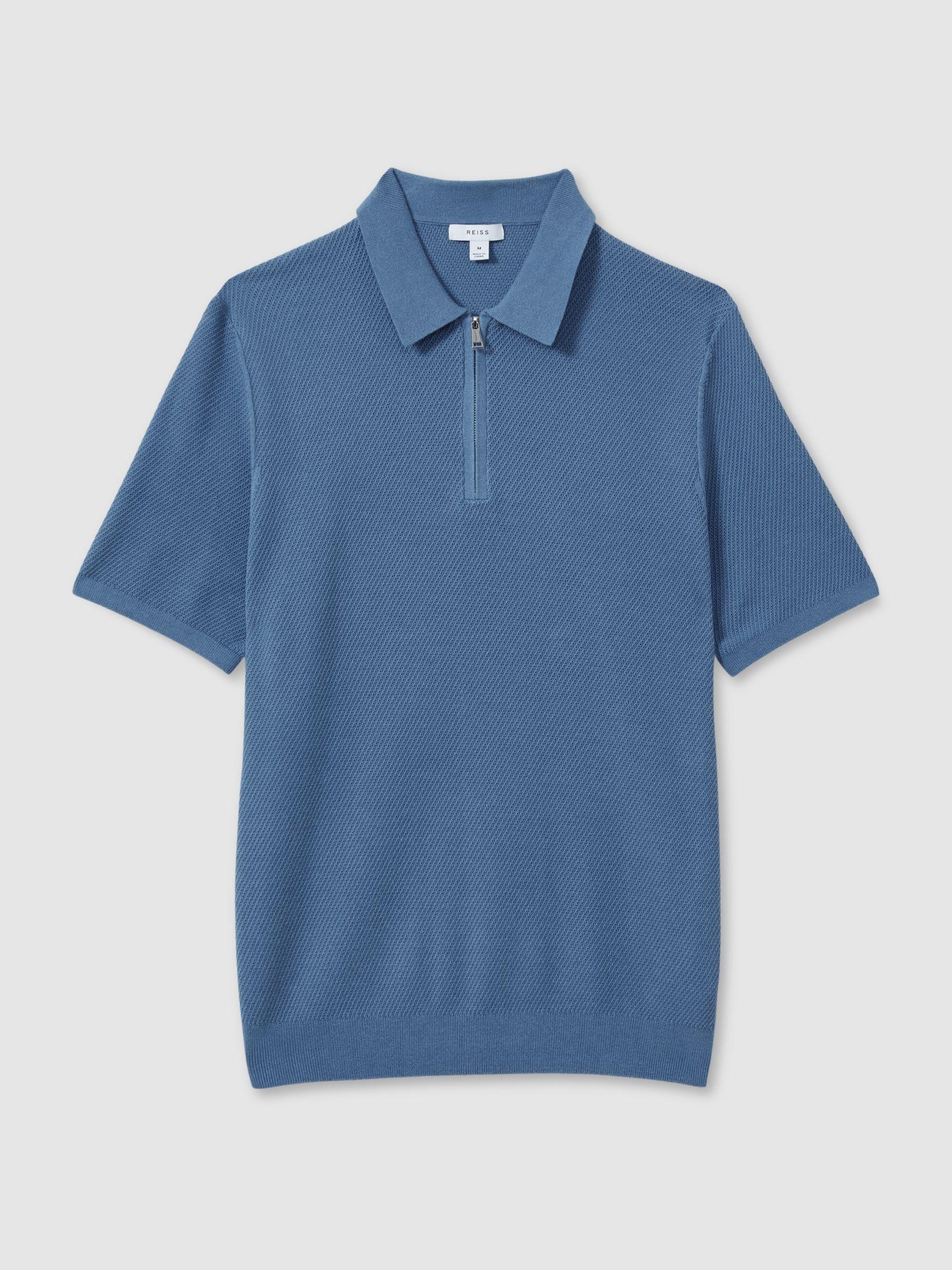 Textured Half-Zip Polo Shirt in Blue Product Image