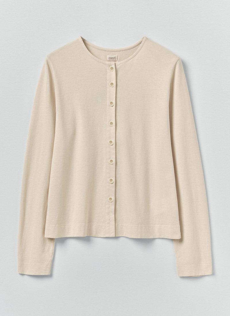 Button Through Cotton Jersey Tee | Egret Product Image