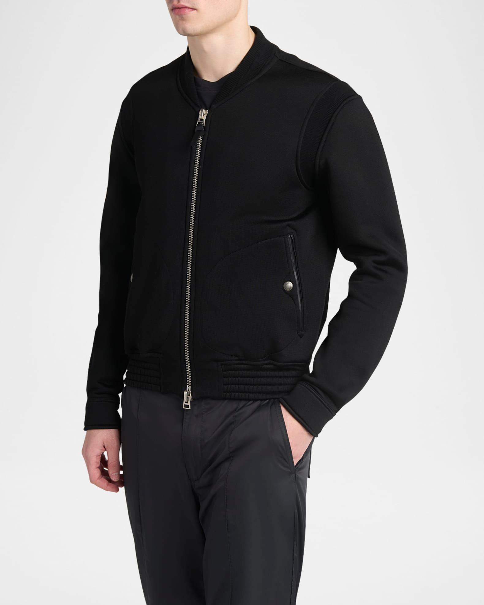 Men's Cotton and Viscose Ribbed Bomber Jacket Product Image