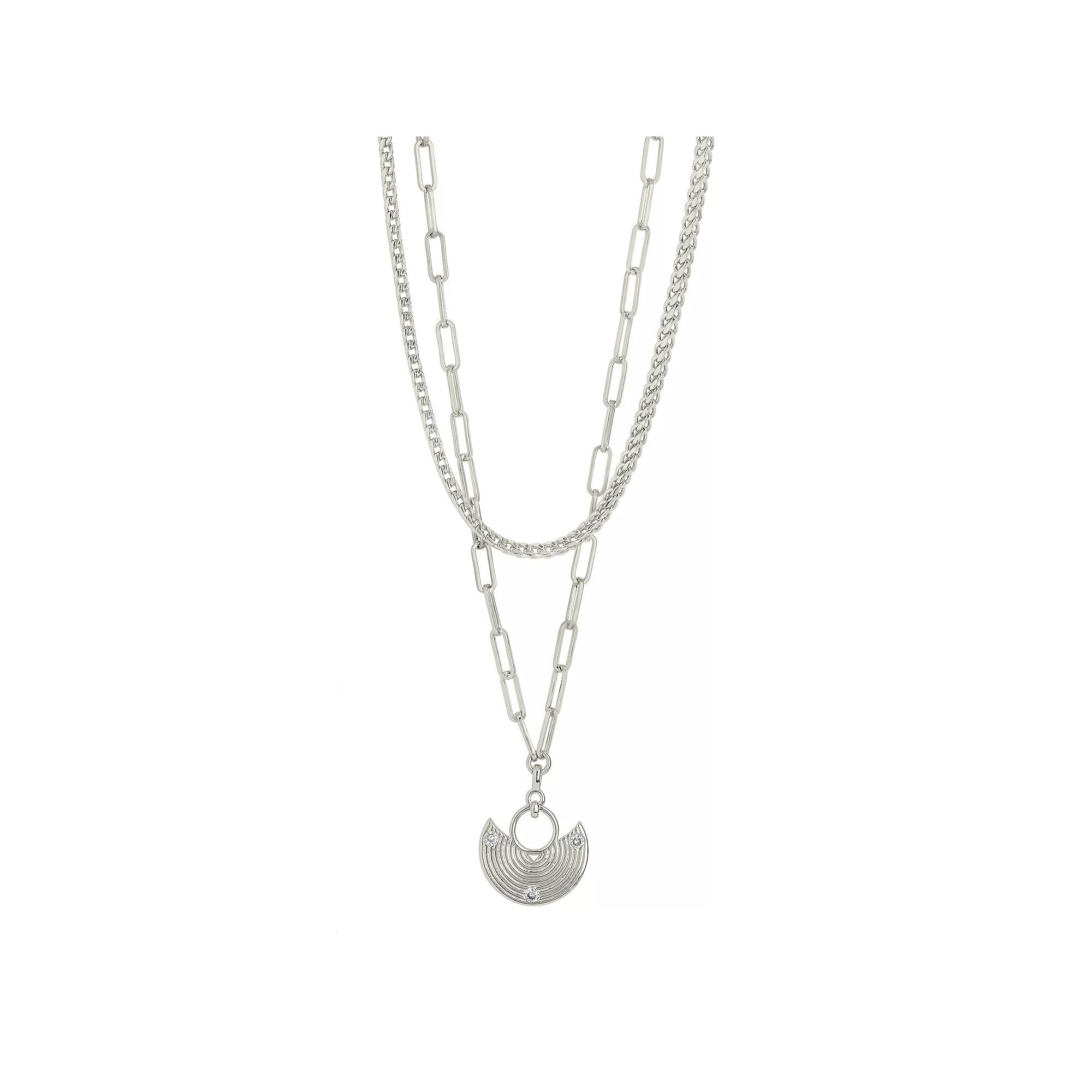 MC Collective Box Chain & Long Link Layered Necklace with Cubic Zirconia Accents, Women's, Size: 16", Silver Tone Product Image