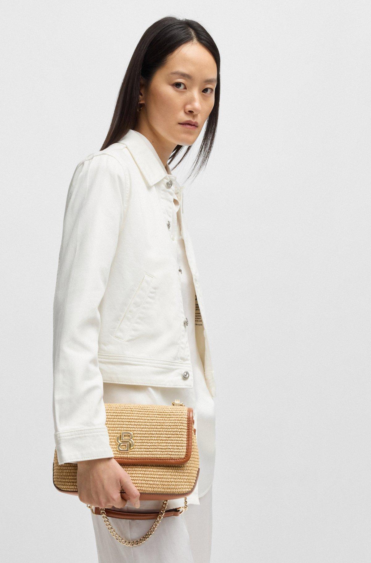Raffia-effect shoulder bag with Double B monogram Product Image