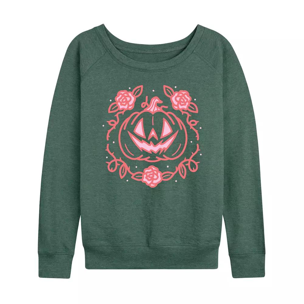 Women's Coquette Pumpkin Rose Halloween French Terry Long Sleeve Tee,  Product Image