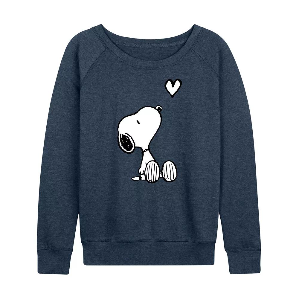 Women's Peanuts Valentine's Snoopy Heart French Terry Long Sleeve Tee,  Product Image