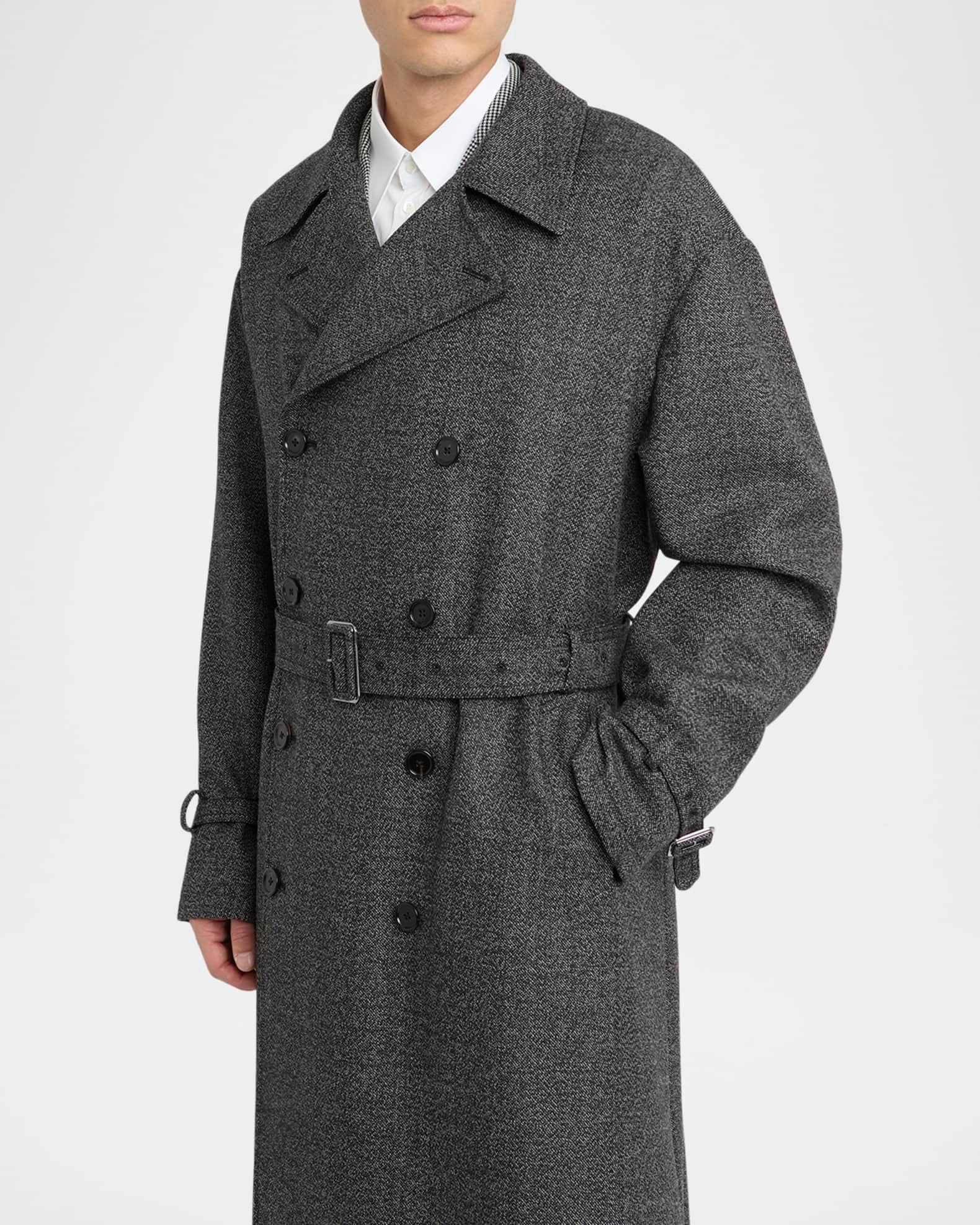 Men's Wool and Cotton Double-Breasted Trench Coat Product Image
