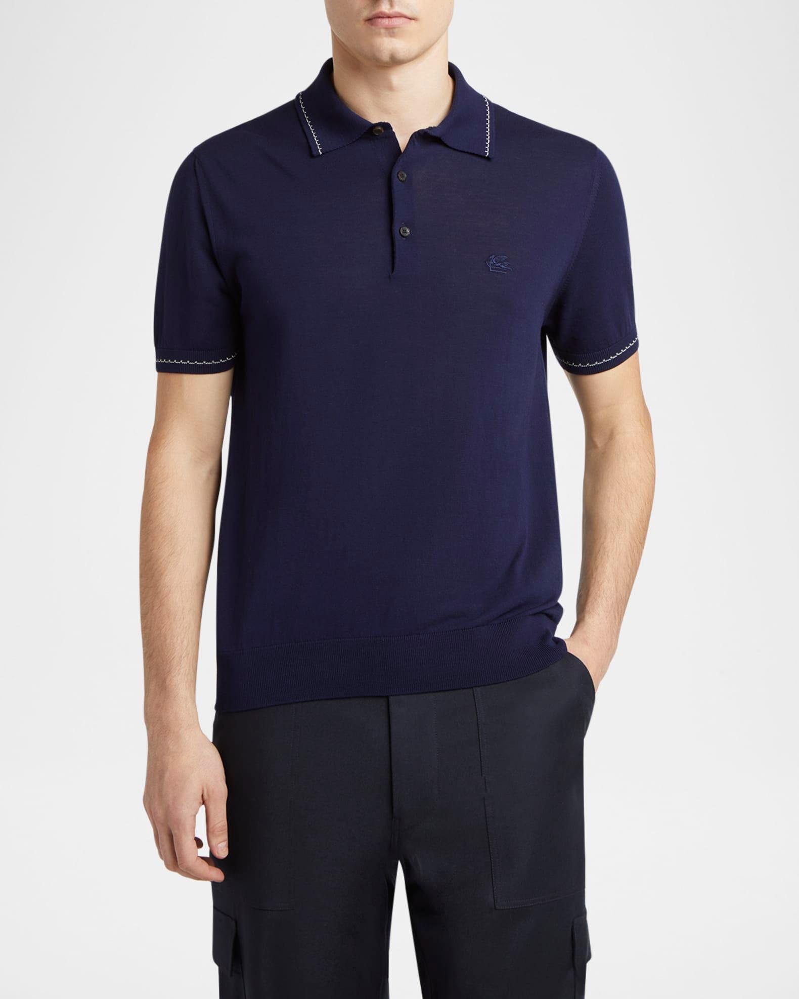 Men's Cotton Knit Contrast-Stripe Polo Shirt Product Image