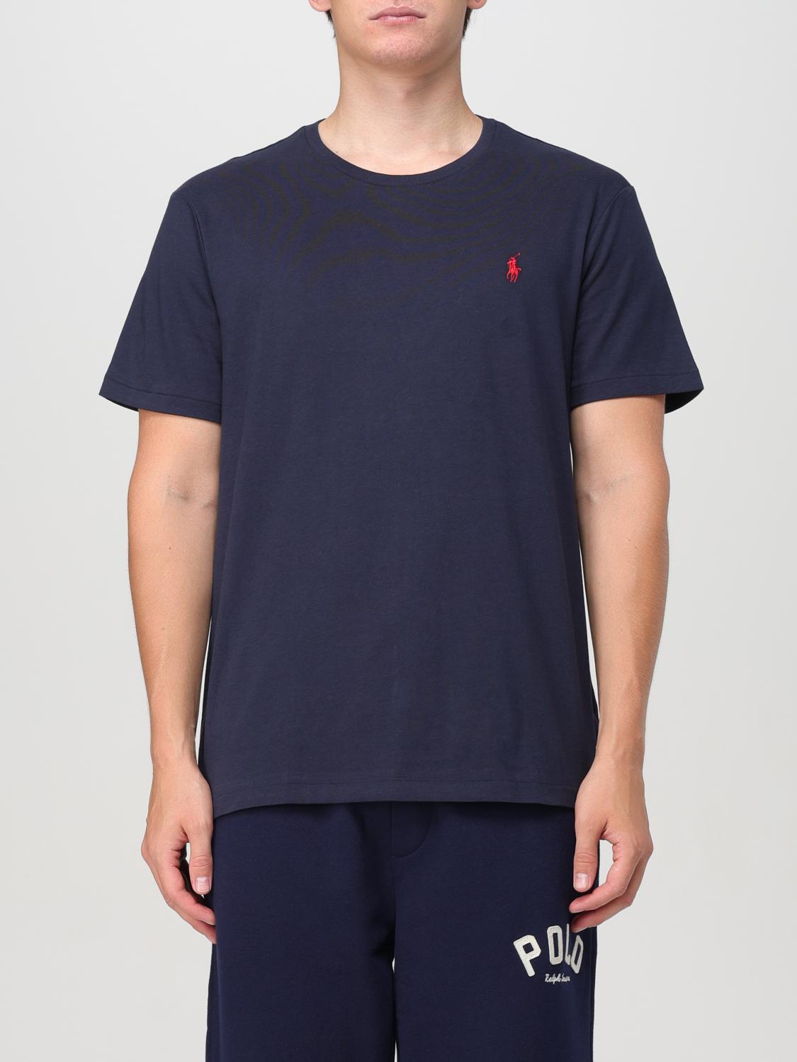 POLO RALPH LAUREN Custom Slim Fit Blue Crewneck T-shirt With Pony Embroidery On The Front In Cotton Man Product Image
