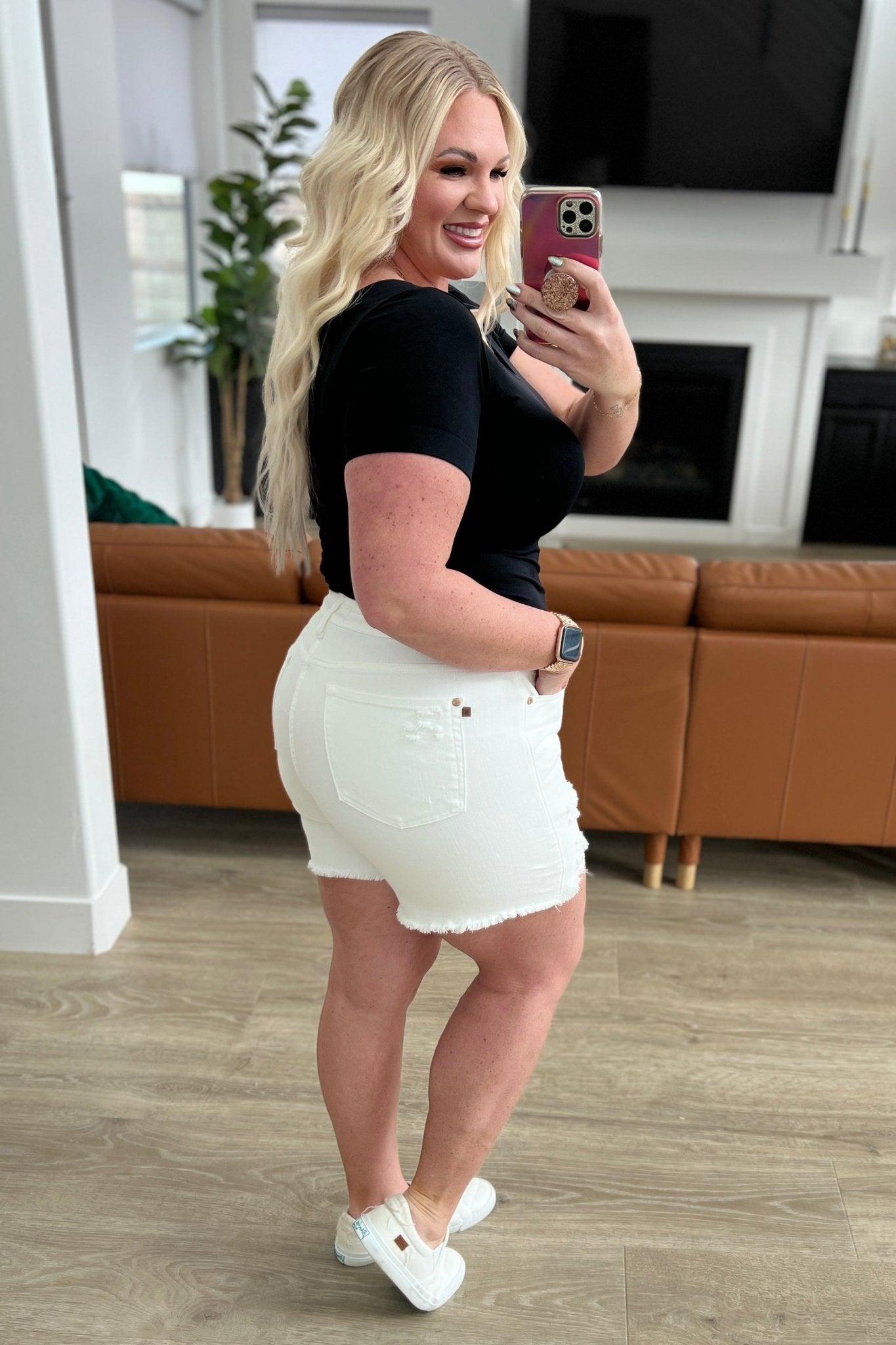 Jessie High Rise Rigid Magic Cutoff Shorts in White (Online Exclusive) Product Image
