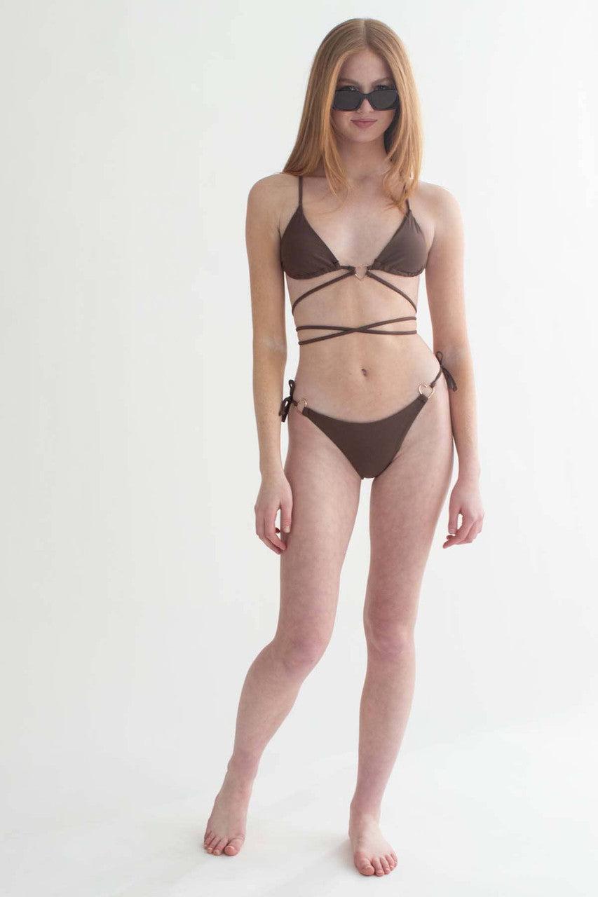 Brown Heart Front Strappy Bikini Bottom Product Image