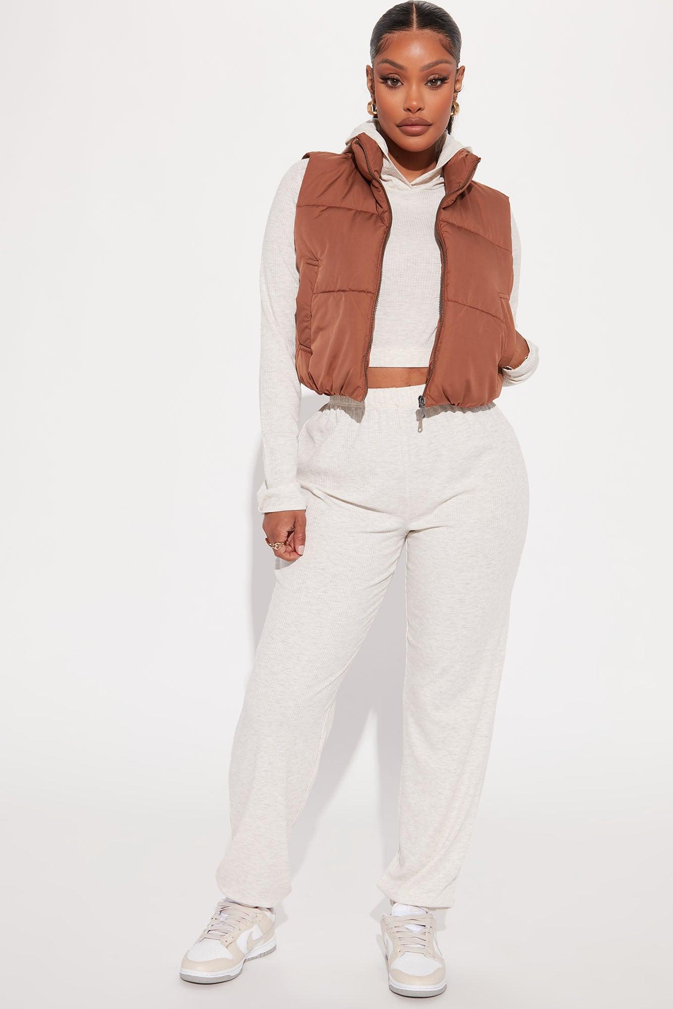 Live More Puffer Vest - Brown Product Image