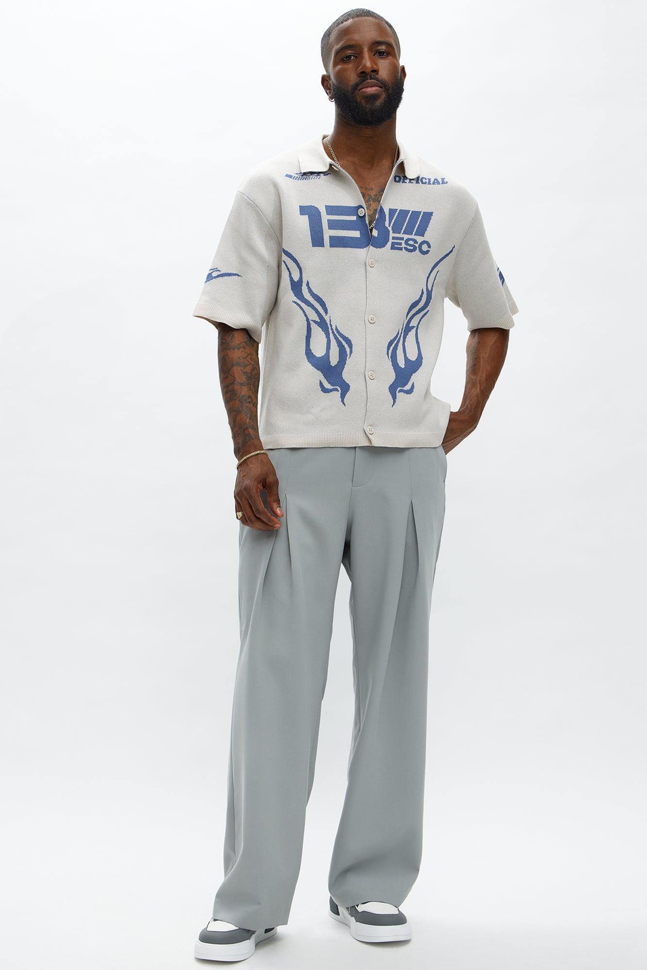 Regular Fit 13 Button Up Sweater Shirt - Cream/combo Male Product Image