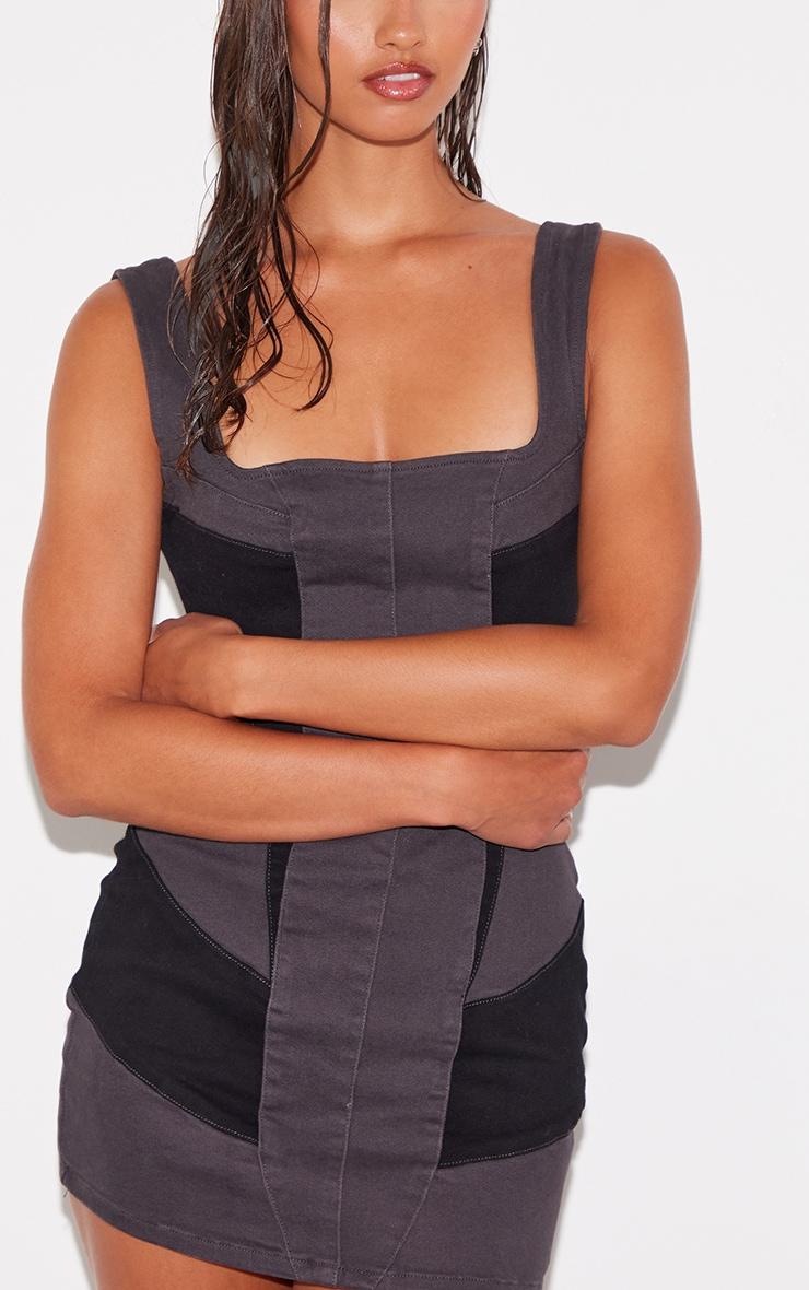 Black Contrast Panel Detail Denim Dress Product Image