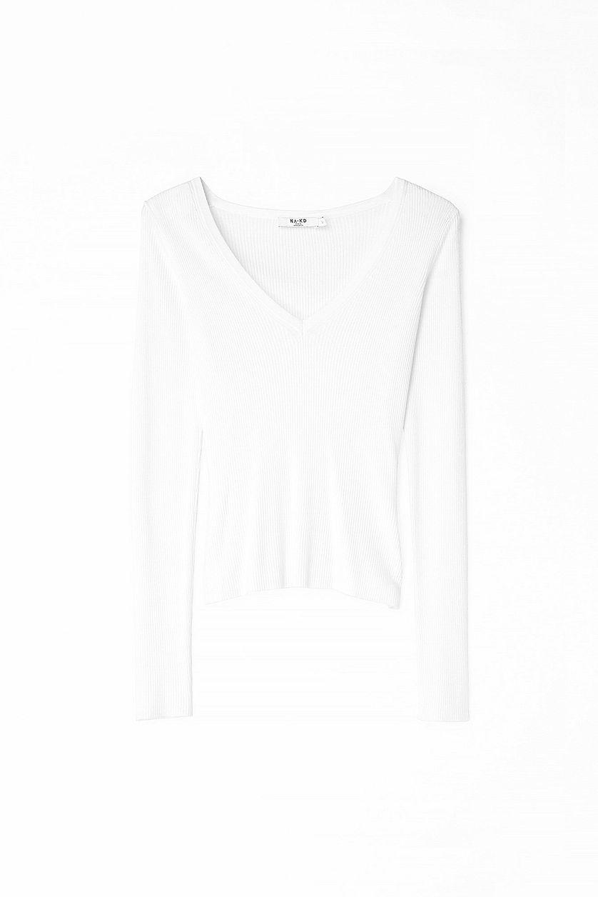 Ribbed Knitted V-Neck Top Product Image