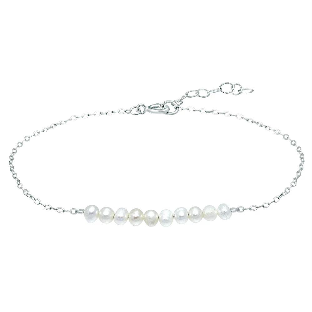 Aleure Precioso Sterling Silver Freshwater Cultured Pearl Beaded Anklet, Women's, Size: 9", White Product Image