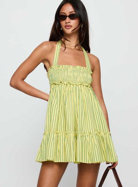 Tiptoe Mini Dress Yellow Stripe Product Image