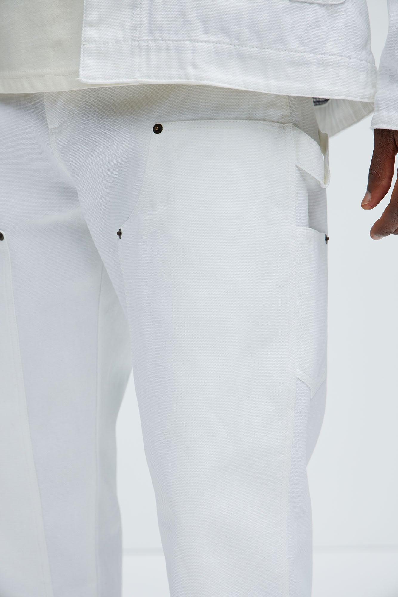 Alexander Double Knee Straight Utility Canvas Pants - White Product Image