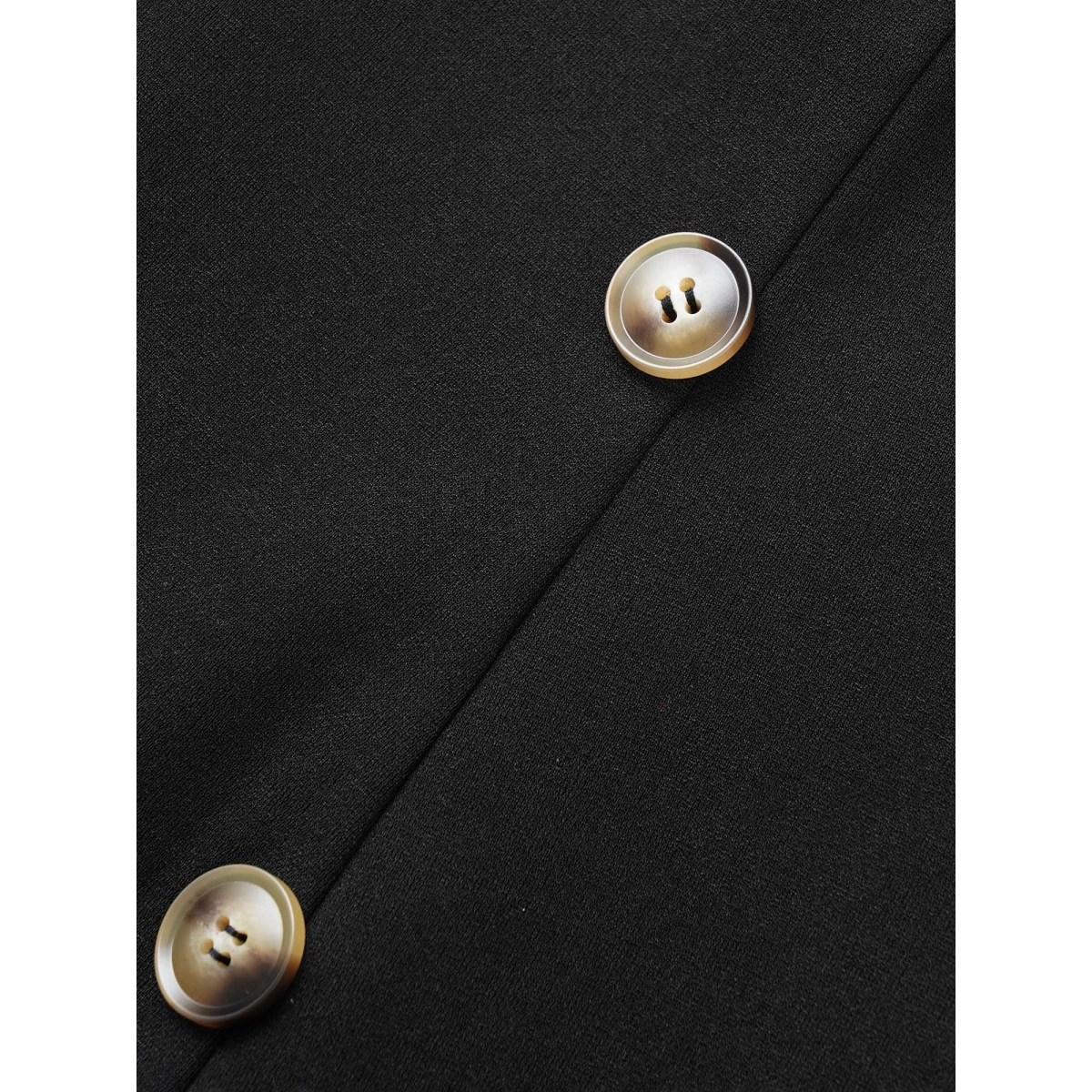 Plus Size Square Neck Button Detail Gathered Split Side Dress Black Women Workwear Essentials Non Square Neck Elbow-length sleeve Curvy Midi Dress BloomChic 18-20/2X Product Image