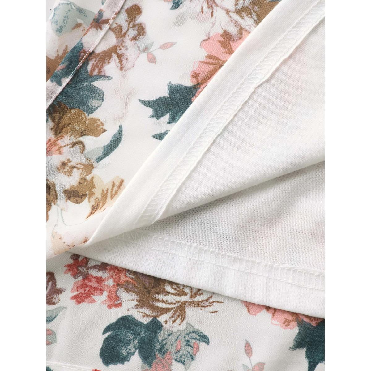 Plus Size Ivory Large Flower Print Sheer Lined Shirt Women Half Sleeve V-neck Everyday-Elegant Blouses BloomChic 28/5X Product Image