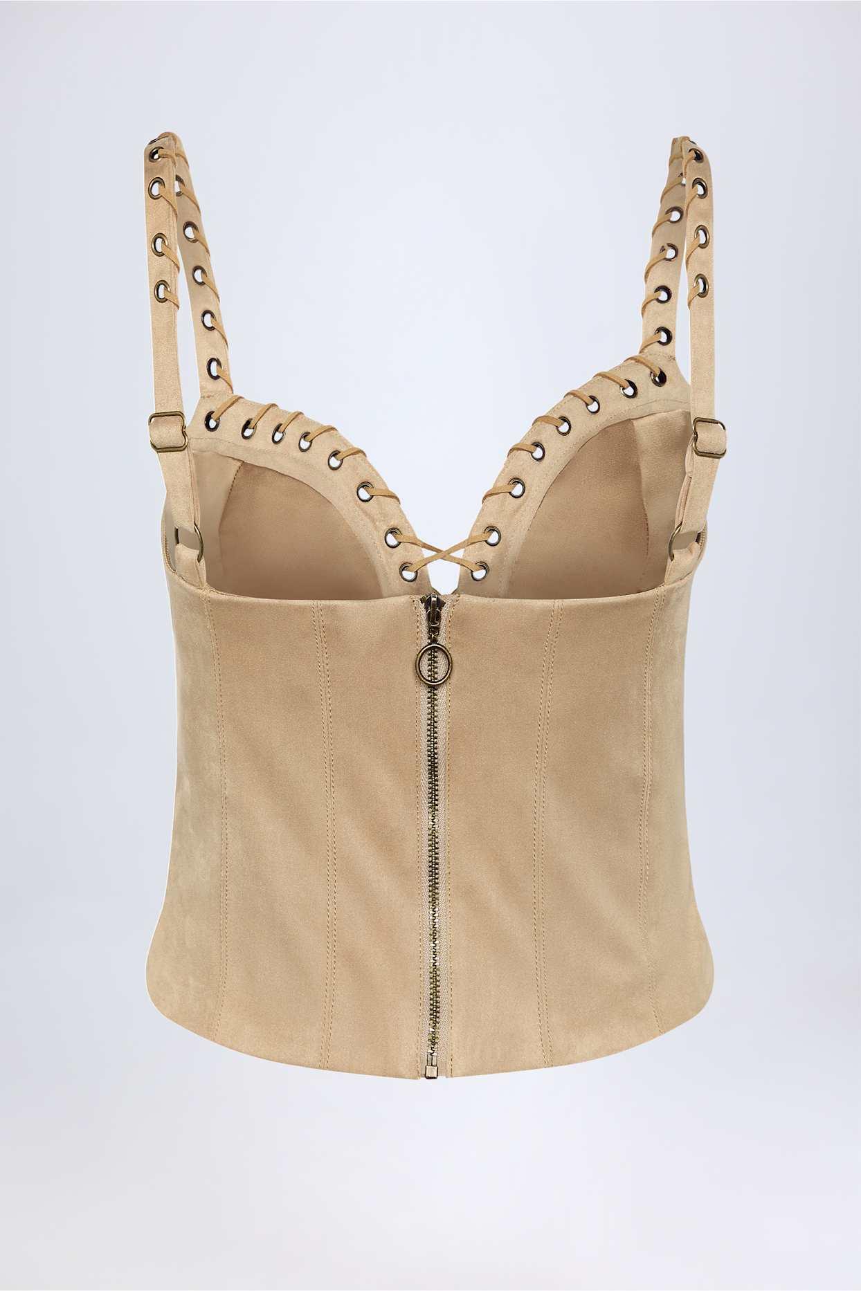 Lace-Up Top in Tan Product Image