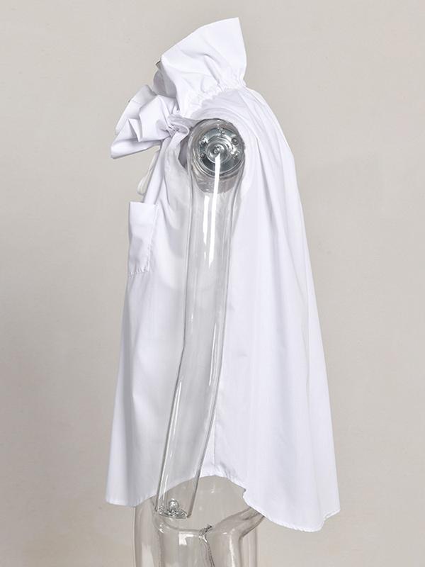 Loose Sleeveless Buttoned Drawstring Pleated Solid Color Stand Collar Vest Top Product Image