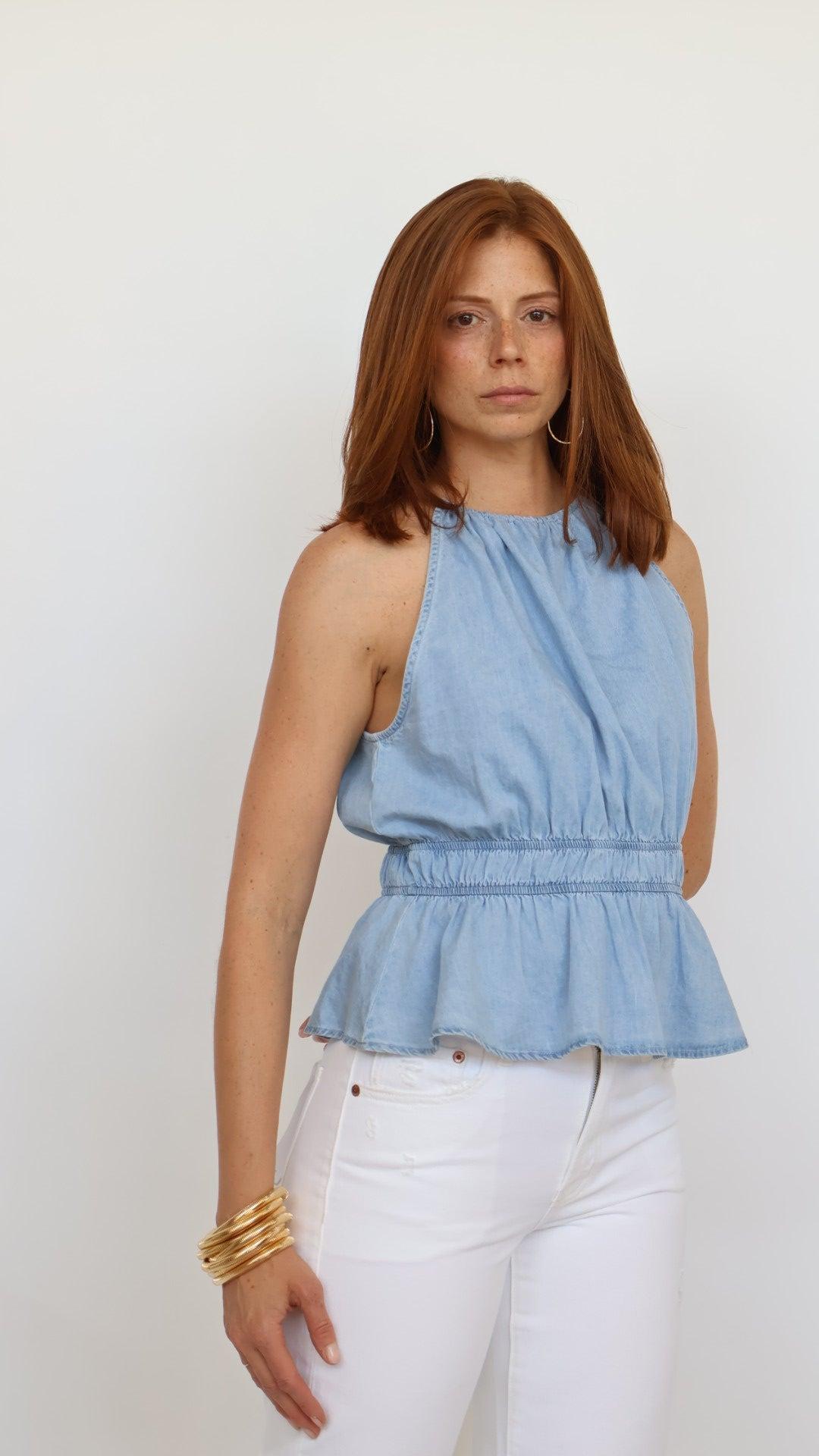 Chic Peplum Chambray Tank Product Image
