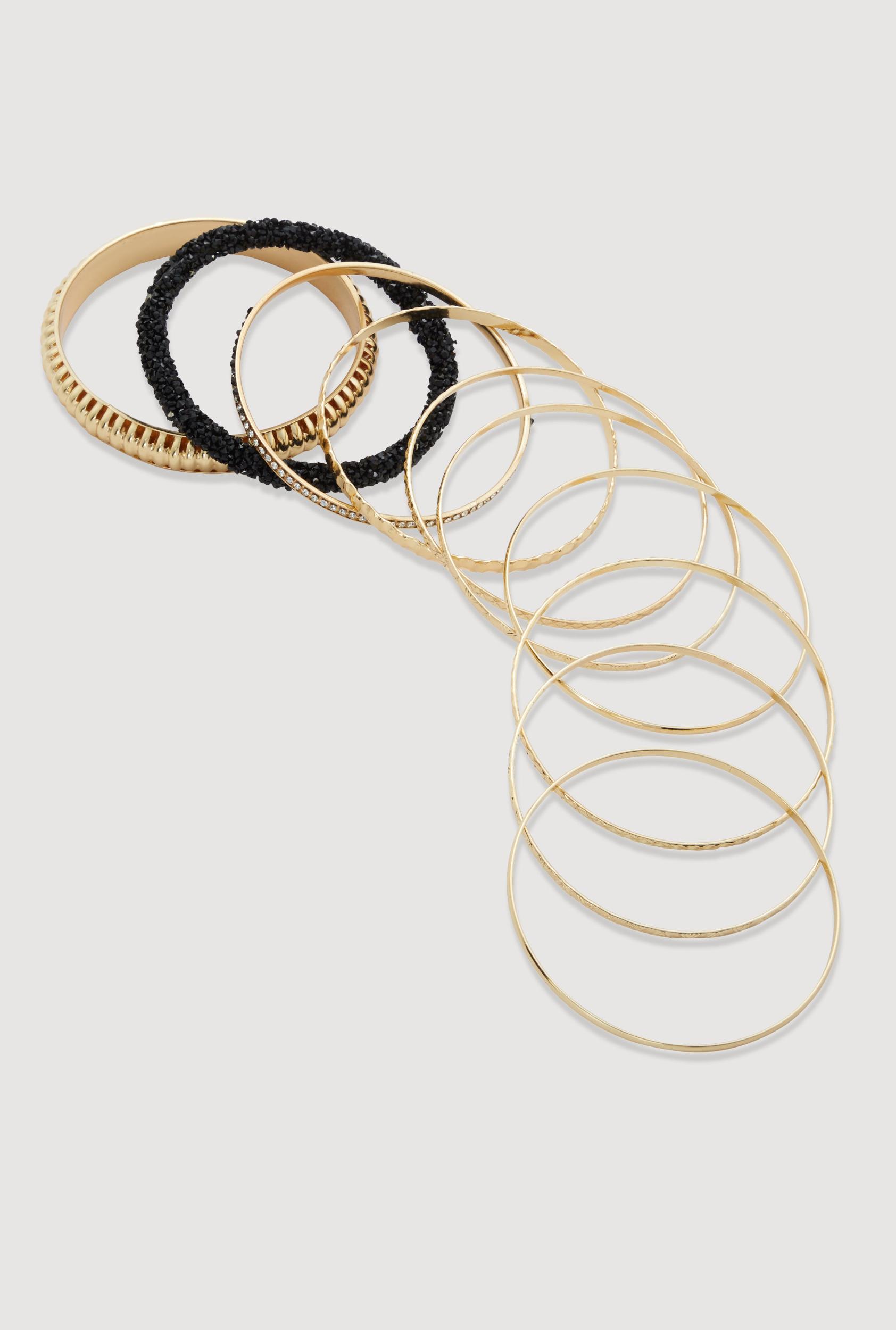 Plus Size Assorted Textured Metallic Bangles Set of 10 Male Product Image