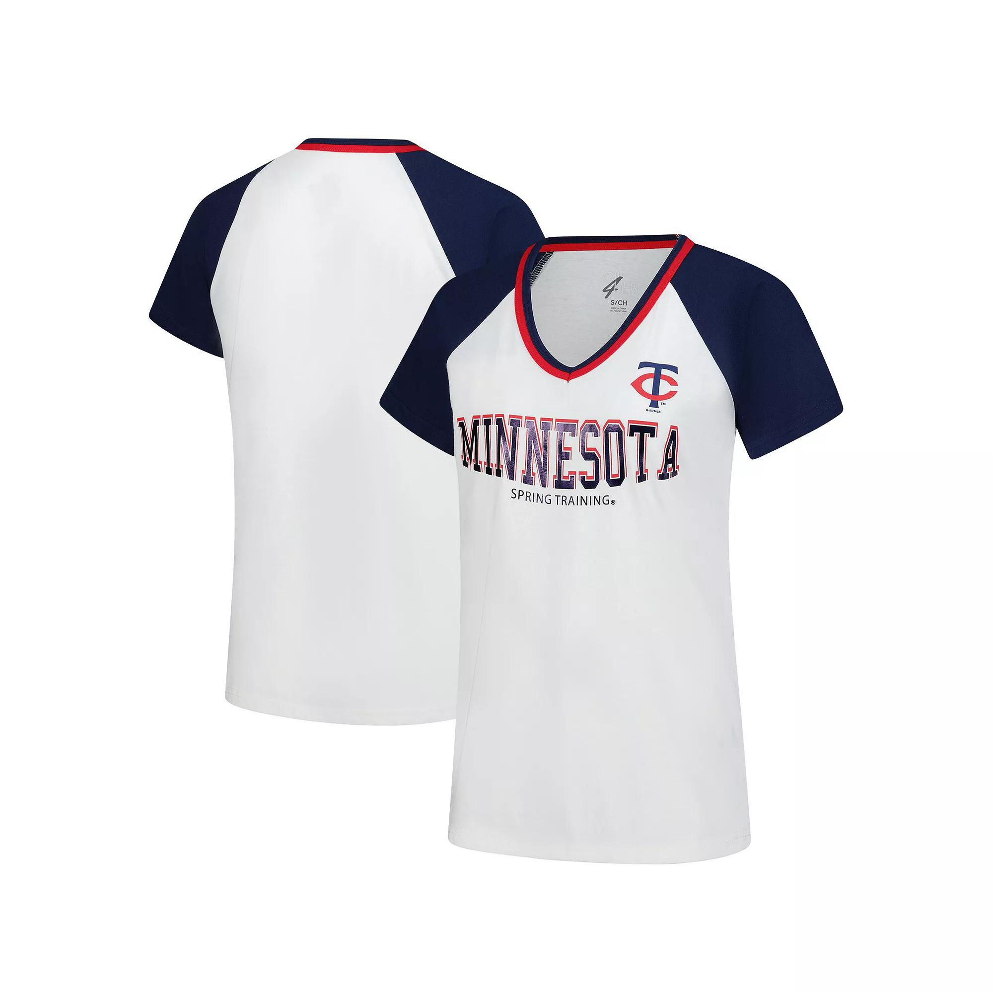 Women's G-III 4Her by Carl Banks  White/Navy Minnesota Twins Ball Park Raglan V-Neck T-Shirt, Size: Large Product Image